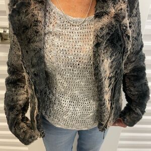 Guess Faux Fur Jacket in Black and Cream